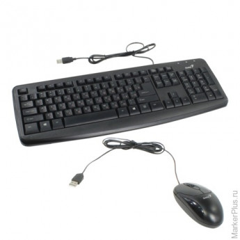 Набор проводной GENIUS KM-100, клавиатура, мышь 2 кнопки + 1 колесо-кнопка, черный, 31330215100