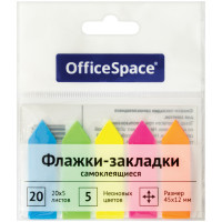 Флажки-закладки OfficeSpace, 45*12мм, 20л*5 неоновых цветов, европодвес, 12 шт/в уп
