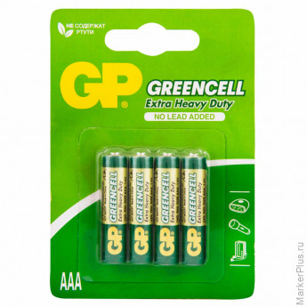 Батарейки КОМПЛЕКТ 4 шт. GP GreenCell AAA (R03, 24G), солевые, мизинчиковые, блистр, 24G-2CR4
