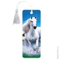Закладка для книг с линейкой "Белый конь", объемная 3D, декоративный шнурок-завязка, 152x57 мм, BRAUBERG, 125753 6 шт/в уп