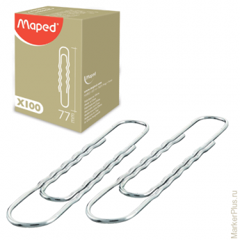 Скрепки MAPED, 77 мм, металлические, гофрированные, 100 шт., в картонной коробке, 039640