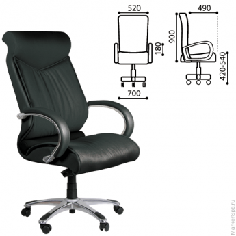 Кресло офисное "Модерн", СН 420, кожа, хром, черное, 6077258