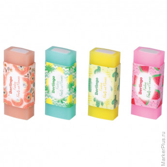 Ластик Berlingo "Funline. Fruits and Flowers", пластик, цвета ассорти, 50*20*11мм, 24 шт/в уп