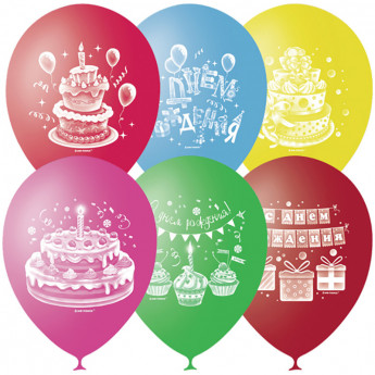 Воздушные шары, 50шт., M10/25см, Поиск "С Днем Рождения", пастель+декор, комплект 50 шт