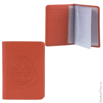 Бумажник водителя FABULA "Talisman", натуральная кожа, тиснение, 6 пластиковых карманов, рыжий, BV.6