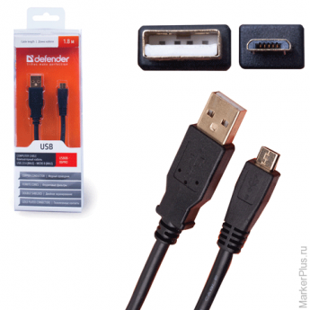 Кабель USB-micro USB 2.0, 1,8 м, DEFENDER, для подключения портативных устройств и периферии, 87442