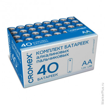 Батарейки алкалиновые "пальчиковые" КОМПЛЕКТ 40 шт., CROMEX Alkaline, АА (LR6,15А), в коробке, 455594 Батарейки алкалиновые "пальчиковые" КОМПЛЕКТ 40 шт., CROMEX Alkaline, АА (LR6,15А), в коробке, 455594
