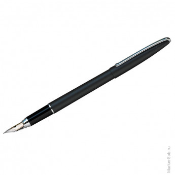 Ручка перьевая Berlingo "Silk Prestige" синяя, 0,8мм, корпус черный/хром, пластик. футляр