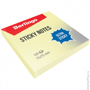 Самоклеящийся блок Berlingo "Ultra Sticky", 75*75мм, 100л, пастель, желтый, 12 шт/в уп Самоклеящийся блок Berlingo "Ultra Sticky", 75*75мм, 100л, пастель, желтый, 12 шт/в уп