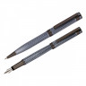 Набор Delucci 'Stellato': ручка перьевая черная 0,8мм и ручка шариковая синяя 1мм, корпус серебро/хром, подарочная упаковка