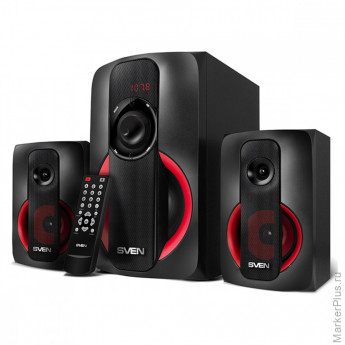 Колонки Sven MS-304, 2*10W+Subwoofer 20W, деревянный корпус, Bluetooth, FM, LED-дисплей, пульт, USB, SD, черный