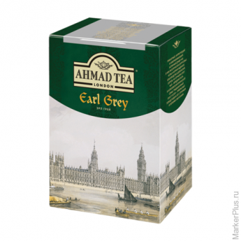 Чай AHMAD (Ахмад) "Earl Grey", черный листовой, с бергамотом, картонная коробка, 200 г, 1290-012