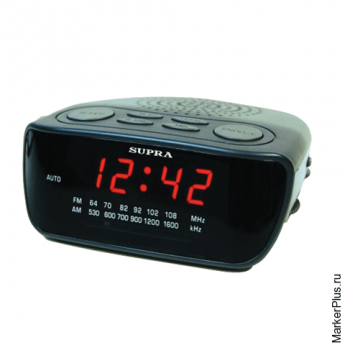 Часы-радиобудильник SUPRA SA-36FM, ЖК-дисплей, AM/FM диапазон, черные/крас.