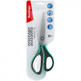 Ножницы Berlingo 'Easycut 350', 23см, бирюзовые, эргономичные ручки, мягкие вставки, европодвес