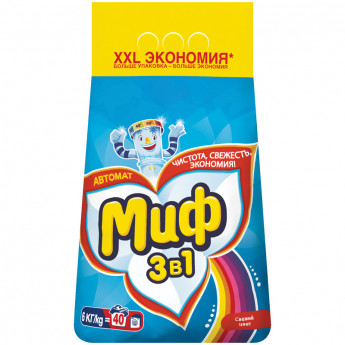 Стиральный порошок для машинной стирки Миф 3в1 'Свежий цвет', 6кг