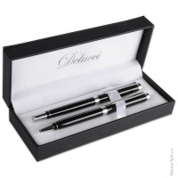 Набор Delucci: ручка шариковая, 1,0мм и ручка-роллер, 0,6мм, синие, корпус черный, подар. уп.