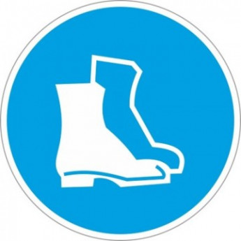 Знак безопасности M05 Работать в защитной обуви (плёнка,200х200)