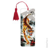 Закладка для книг с линейкой 'Бенгальский тигр', объемная 3D, декоративный шнурок-завязка, 152х157 мм, BRAUBERG, 125755, 6 шт/в уп