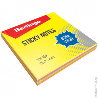 Самоклеящийся блок Berlingo "Ultra Sticky", 75*75мм, 100л, 4 неоновых цвета, 12 шт/в уп Самоклеящийся блок Berlingo "Ultra Sticky", 75*75мм, 100л, 4 неоновых цвета, 12 шт/в уп