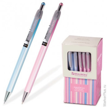 Ручка шариковая BRAUBERG "Sakura" автоматическая, корпус ассорти, толщина письма 0,5 мм, синяя, 141287
