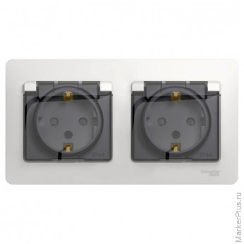 Розетка 2-ая с/з со шт. в сборе IP44 SE Glossa Белый (GSL000147)