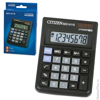 Калькулятор CITIZEN настольный SDC-011S, 8 разрядов, двойное питание, 87x120 мм