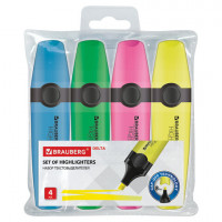 Набор текстовыделителей BRAUBERG 4 шт., АССОРТИ, "DELTA", линия 1-5 мм, 151727, ассорти, комплект 4 шт