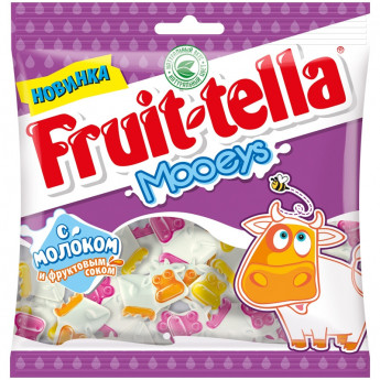 Жевательный мармелад Fruittella "Mooeys", с молоком и фруктовым соком, 65г, пакет, европодвес 30 шт/в уп