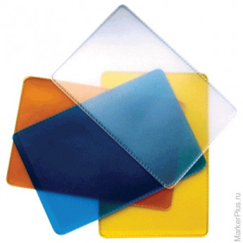 Обложка-карман для проездных документов и карт, ПВХ, ассорти (прозрачная синяя, желтая, оранжевая), 65х98 мм, ДПС, 1164.250.Ф