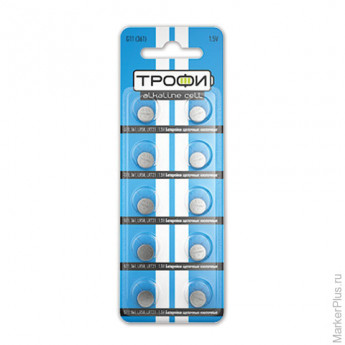 Батарейки ТРОФИ 361 (G11, LR721, LR58), комплект 10 шт., АЛКАЛИНОВЫЕ, в блистере, 1,5 В, 5060138476578