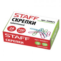 Скрепки STAFF, 28 мм, цветные, 100 шт., в картонной коробке, 226821, комплект 100 шт