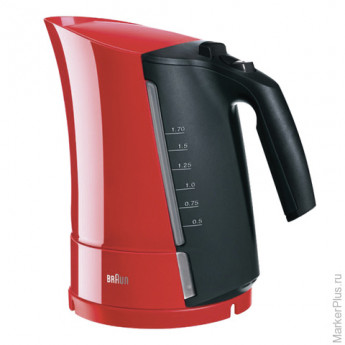 Чайник BRAUN WK-300.RED, 1,7 л, 2200 Вт, скрытый нагревательный элемент, пластик, красный/серый, WK3