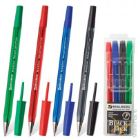 Ручки шариковые BRAUBERG, набор 4 шт., "Black Jack", 0,7 мм (синяя, черная, красная, зеленая), 141290, комплект 4 шт