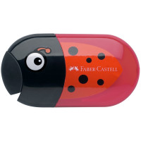 Точилка пластиковая с ластиком Faber-Castell 'Ladybug', 2 отверстия, контейнер, 5 шт/в уп