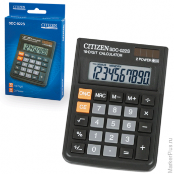 Калькулятор CITIZEN настольный SDC-022S, 10 разрядов, двойное питание, 87x120 мм
