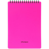 Блокнот А5 60л. на гребне OfficeSpace 'Neon', розовая пластиковая обложка
