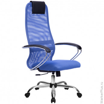 Кресло руководителя Метта SU-BK-8 CH, ткань-сетка синяя №23, спинка-сетка, топ-ган (101/003)