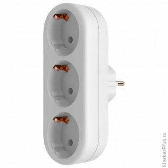 Сетевой тройник DEFENDER TG-01, 3 розетки, c заземлением, белый, 99109