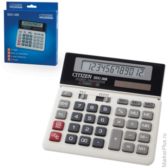 Калькулятор CITIZEN настольный SDC-368, 12 разрядов, двойное питание, 152x152 мм