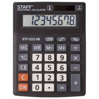 Калькулятор STAFF PLUS настольный STF-222, 8 разрядов, двойное питание, 138x103 мм