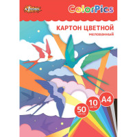 Картон цветной №1School 50л 10цвет А4 мелов ColorPics ,склейка, пакет