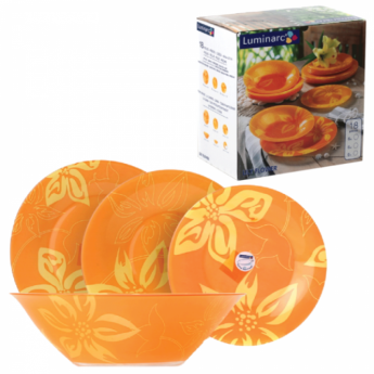 Набор посуды столовый LUMINARC "Lily Flower", 18 предметов, оранжевые узоры, G2290