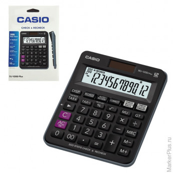 Калькулятор CASIO настольный MJ-120DPLUS-W, 12 разрядов, двойное питание, 126х148 мм, европодвес, че