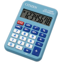 Калькулятор карманный Citizen LC-110NRBL, 8 разр., питание от батарейки, 88*58*11мм, голубой