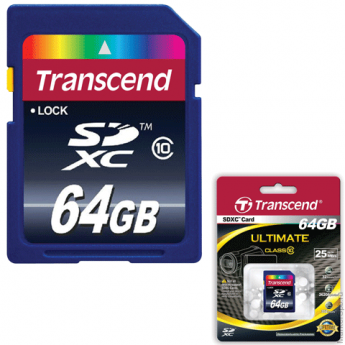 Карта памяти SDXC 64 GB TRANSCEND, скорость передачи данных 16 Мб/сек. (class 10), TS64GSDXC10