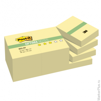 Блоки самоклеящиеся (стикеры) POST-IT Optima, комплект 12 шт., 38х51 мм, 100 л., желтый, 653-OY
