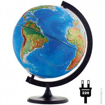 Глобус физико-политический рельефный Глобусный мир, 32см, с подсветкой на круглой подставке