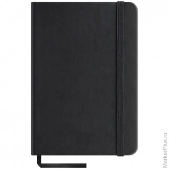 Записная книжка А6 96л., кожзам "Classic Velvet", черный, тонир.блок, ляссе, на резинке, карман