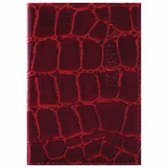 Обложка для паспорта натуральная кожа Croc, 'PASSPORT', красная, BRAUBERG, 237180