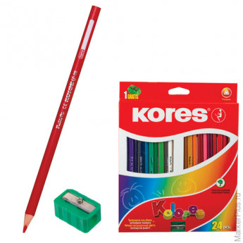 Карандаши цветные KORES "Kolores", 24 цвета, трехгранные, с точилкой, заточенные, в картонной упаков